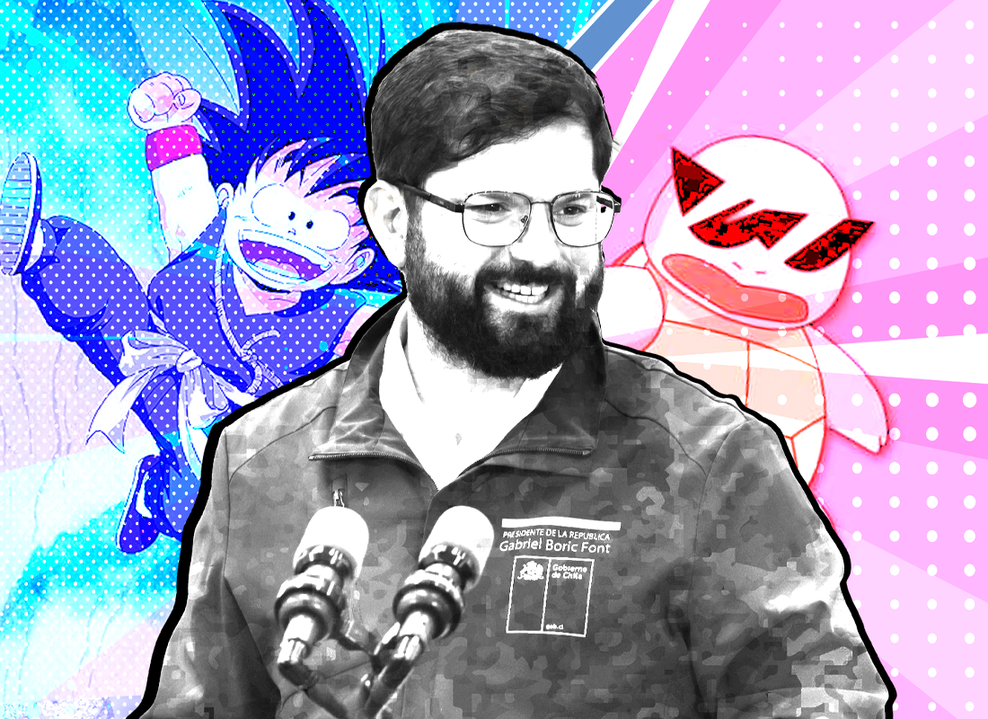 Presidente Boric rodeado de figuras del animé