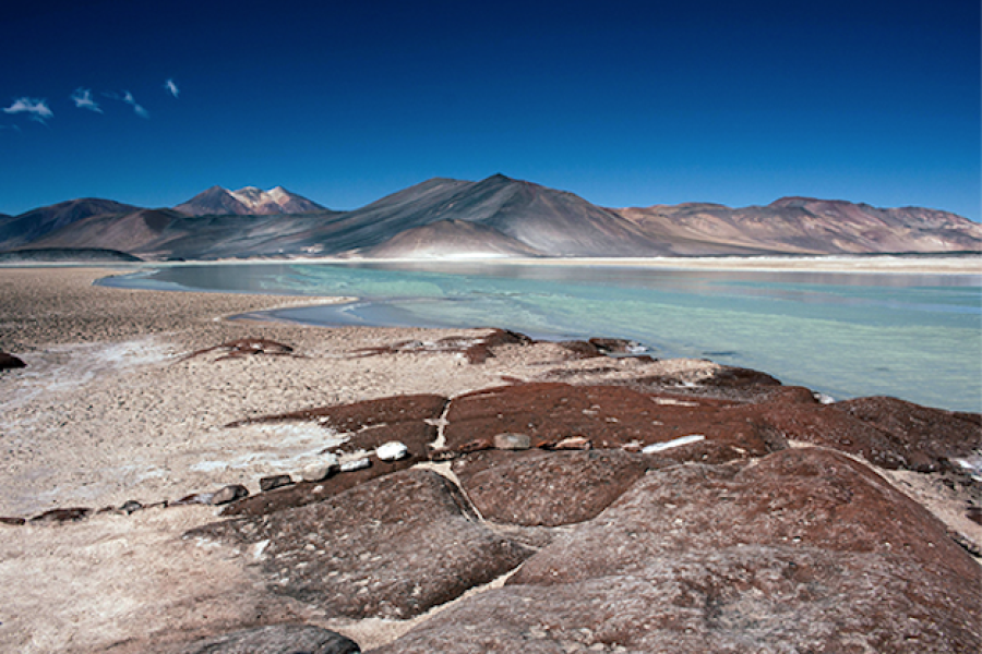 Salar de Atacama, you can see hills and the sky.