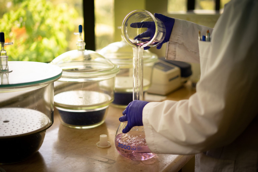 Researcher working in lab