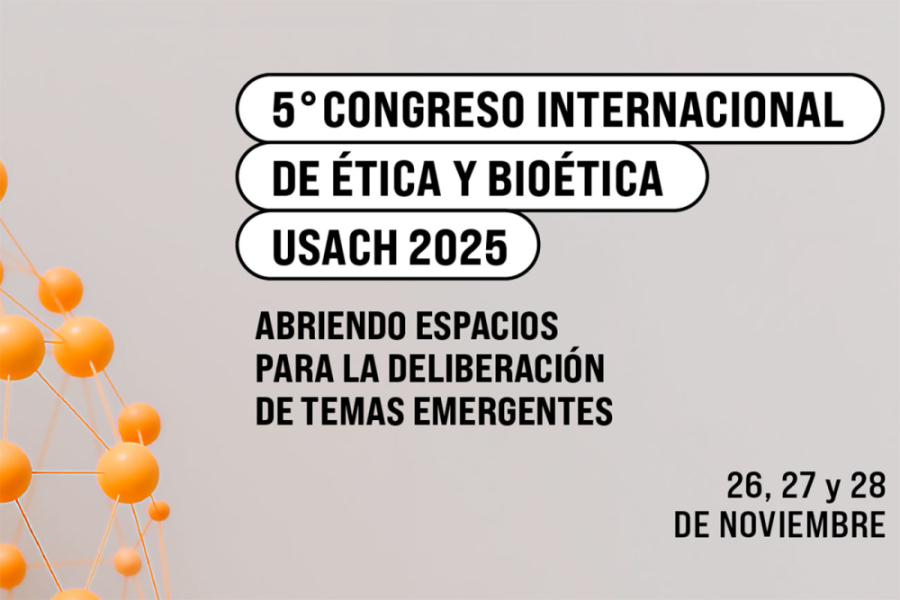 Afiche de la actividad. Fondo gris y letras en negra. Muy sobrio, con unas esferas naranjas sobre la orilla izquierda de la imagen.