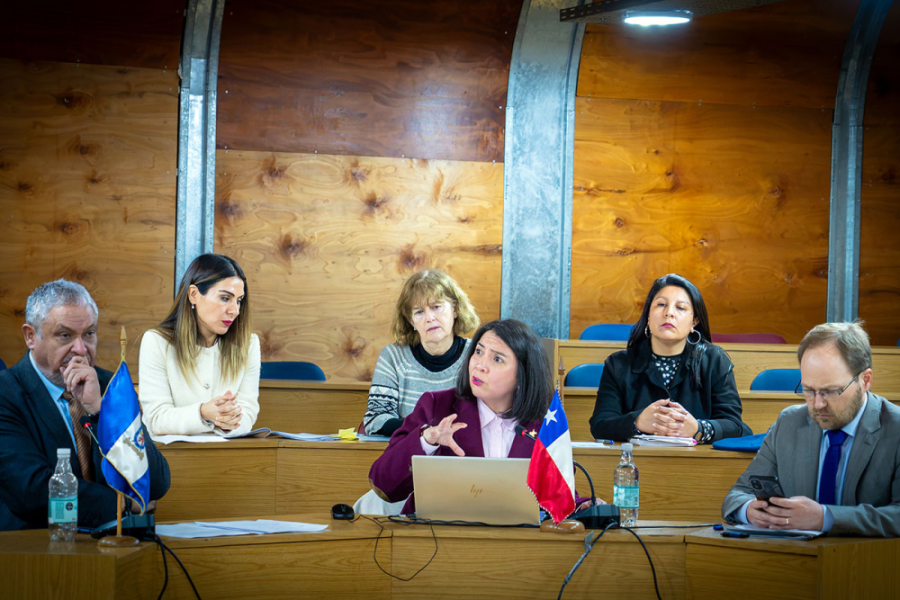 En la fotografía aparece el Rector Palominos junto a otra autoridades e integrantes del Consejo Universitario en plena sesión.