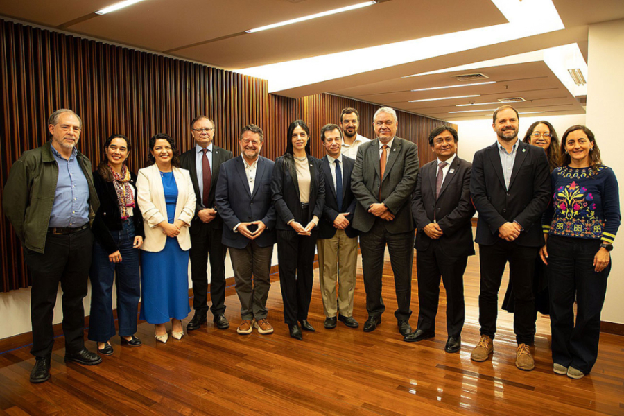 En la imagen aparece le Rector Palominos en la actividad junto a autoridades políticas, representantes del mundo académico y especialistas
