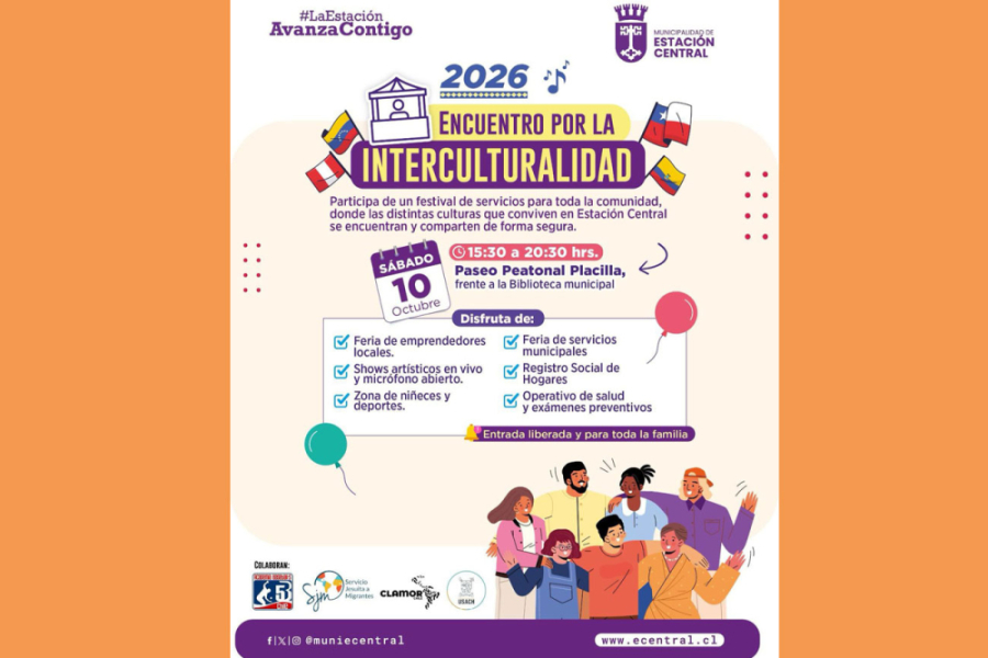 En la imagen aparecen el afiche de la actividad. Fondo Blanco y letras de colores. Globos, banderas y gente son las imágenes que acompañan la gráfica.